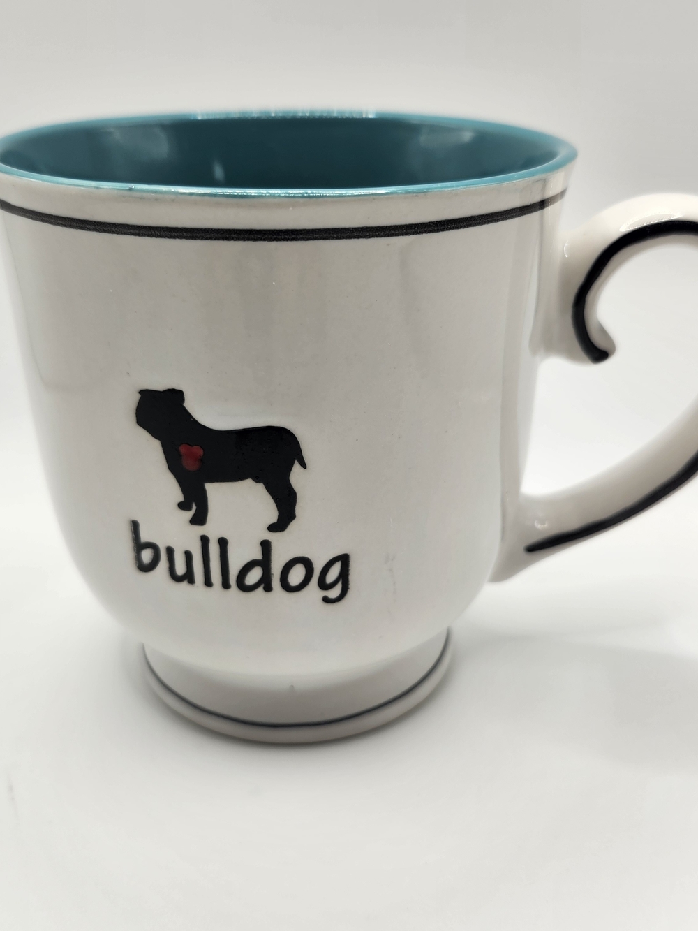 Coffee Mug / Tea Mug English Bulldog White and Black with Turquoise Interior